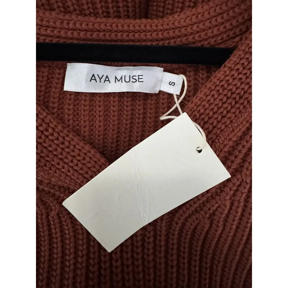 AYA MUSE Ribbed Sweater NWT Cinnamon Rust V Neck Revolve Size M